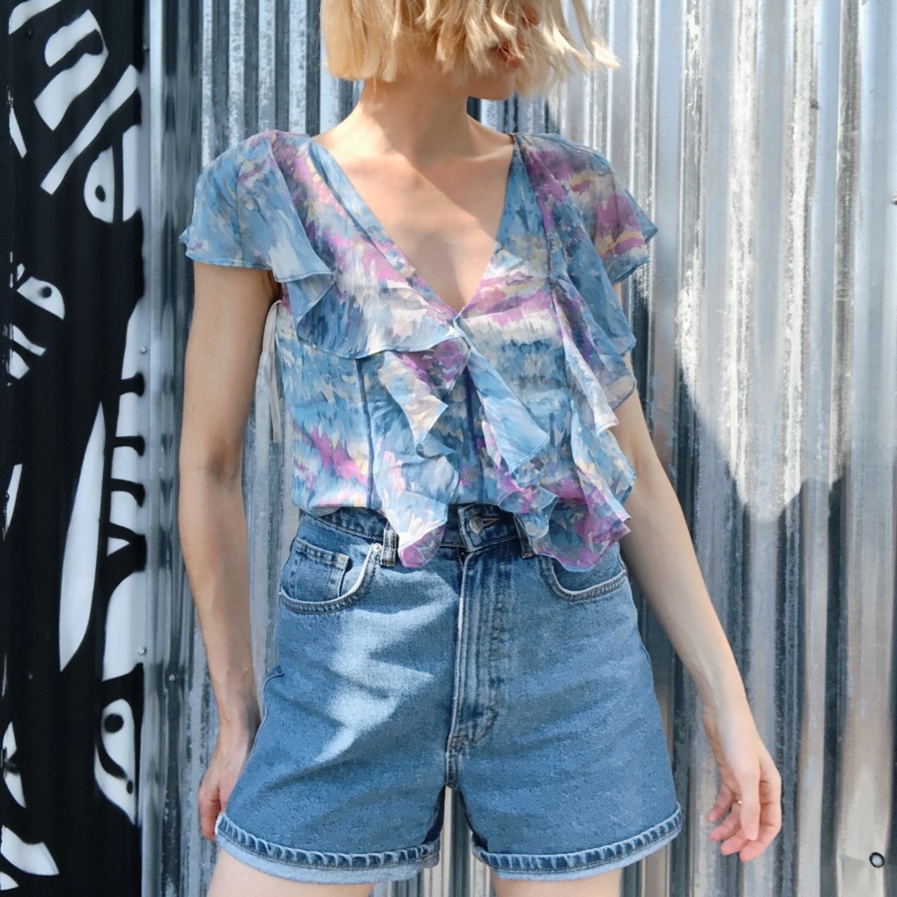 Vintage Banana Republic Flutter Sleeve Watercolor Top